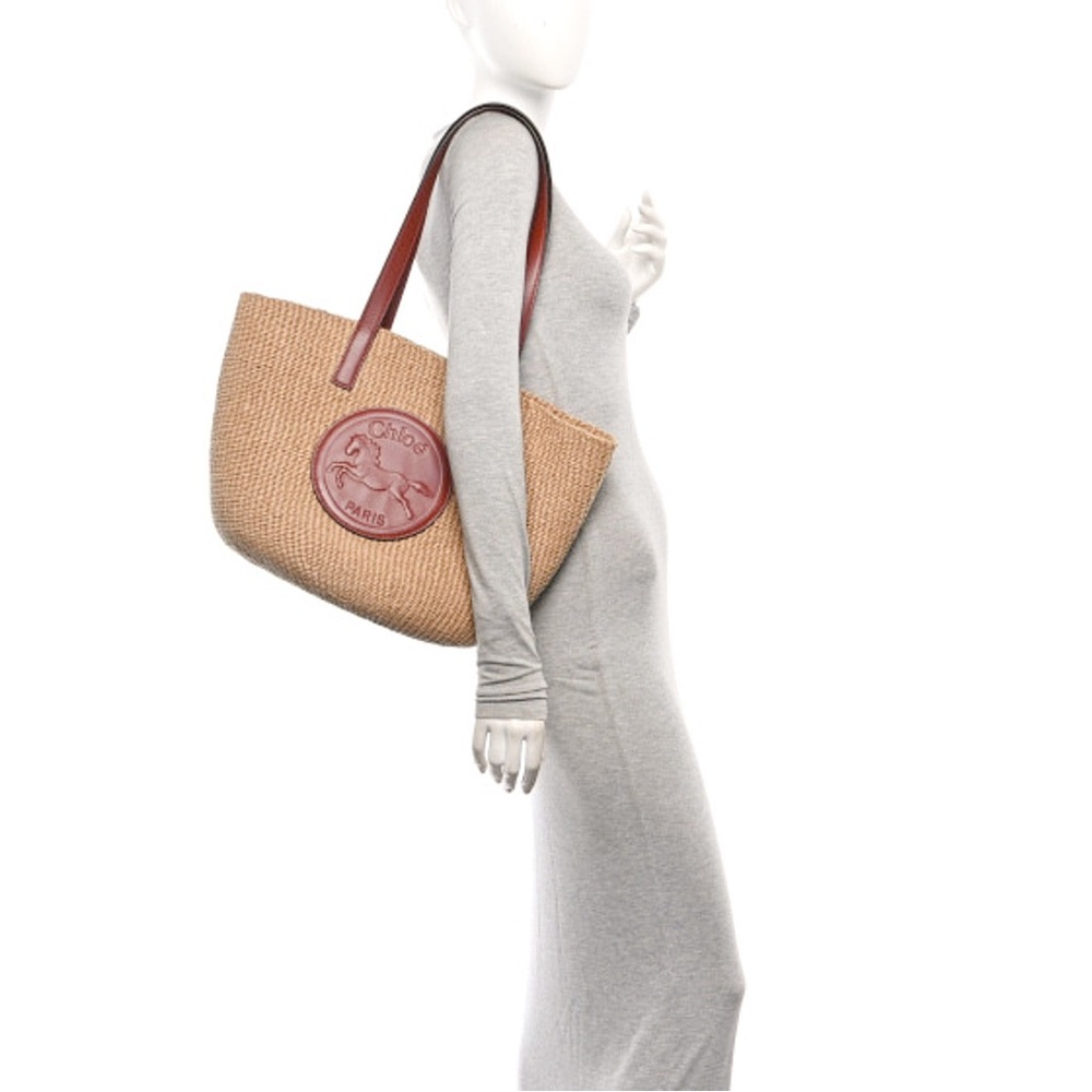 Chloe horse medal raffia straw basket bag - Picture 3 of 16